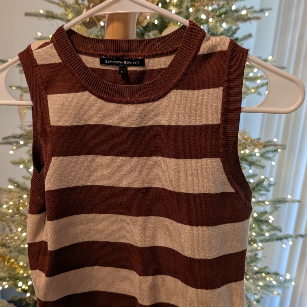 Seven Seven Brown and Cream Striped Sleeveless Crop Top